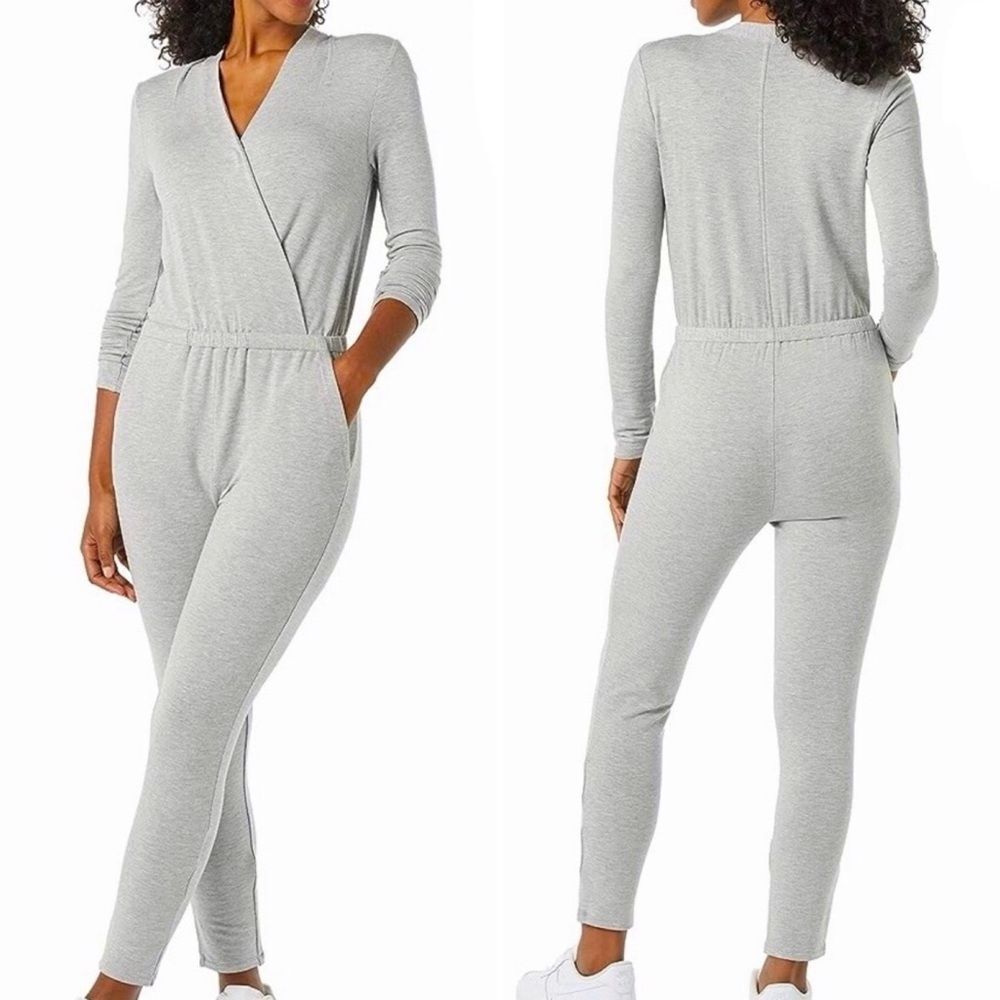 Daily Ritual Surplice Neckline Jumpsuit Onesie Gray L